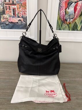 Coach Colette Black Leather Hobo Bag Silver Hardware WITH Dust Bag Hangtag 16413